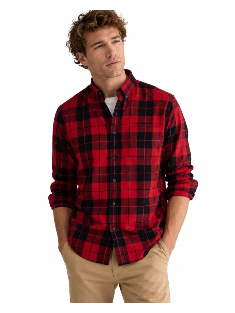 Alex Mill Mens XL Flannel Shirt Red Black Buffalo Plaid Long Sleeve cotton